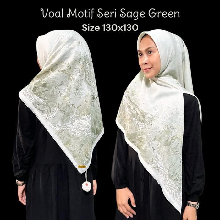 Segiempat Voal Motif Syar’i Seri Sage green 130x130 (FREE POUCH) / Segiempat Motif Syari Sage / Hija