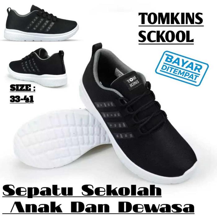Sepatu Sneakres Anak TOMKINS Scool Edition Swarm One Black White/Sepatu Sekolah anak Hitam Putih/Hit