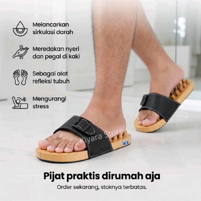 Sandal Terapi Refleksi Kayu | Sandal Pijat Refleksi Akupuntur Anti Pegal | Sanda Jepit Terapi Kaki P