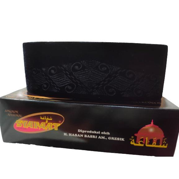 Syafaat Peci Hitam Syafaat Motif Laser Tinggi 9cm Bahan Beludru Contesa Super Flocing Anti Air Mika 