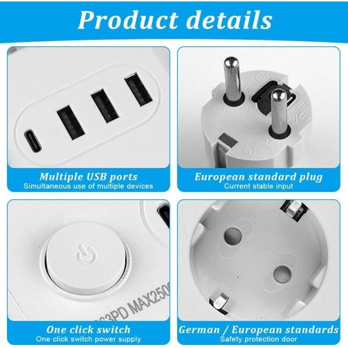 SMARTCOM ~ Terminal Colokan Listrik 3 USB 6 Socket 1 Type-C Power Strip Socket Listrik Stop Kontak