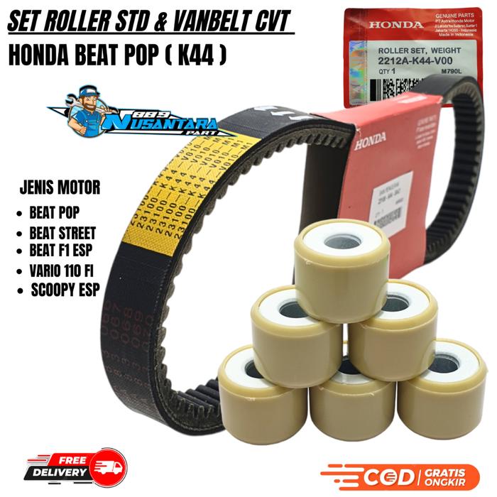 VANBELT BEAT POP K44 + ROLLER SET BEAT F1 / BEAT STREET / VARIO 110 F1 / BEAT F1 ESP SPORTY / SCCOPY