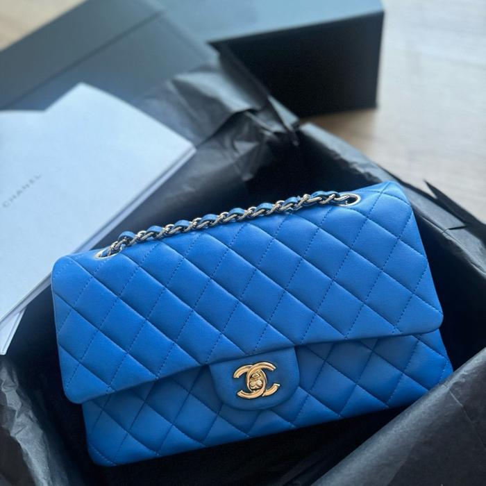 Chanel classic medium lambskin in blue LGHW