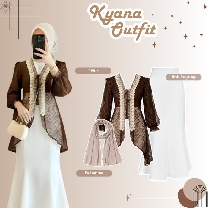 { Tunik + Rok Duyung + Pashmina } One Set Korean Style | Fashion Wanita Kekinian | Kyana Outfit