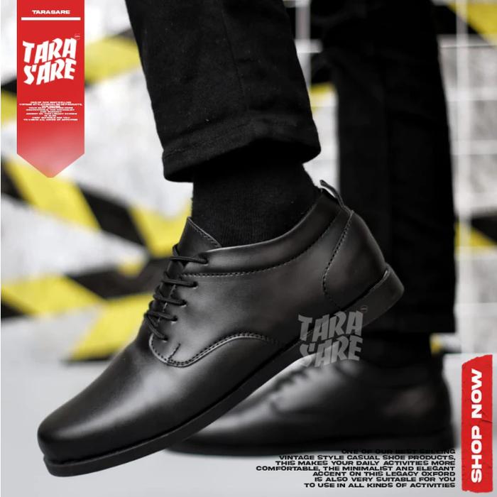 ARES - Sepatu Casual Formal Pantofel Oxford Hitam Tali Pria Kualitas Tinggi