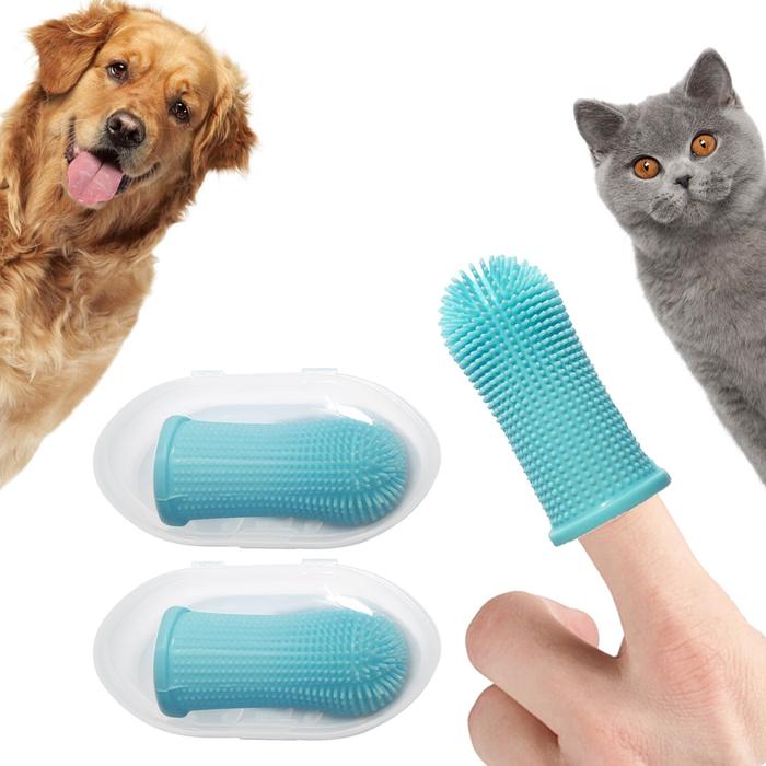 Dog Finger Toothbrush (2 Pack), Nontoxic Silicone Dog Toothbrush with
