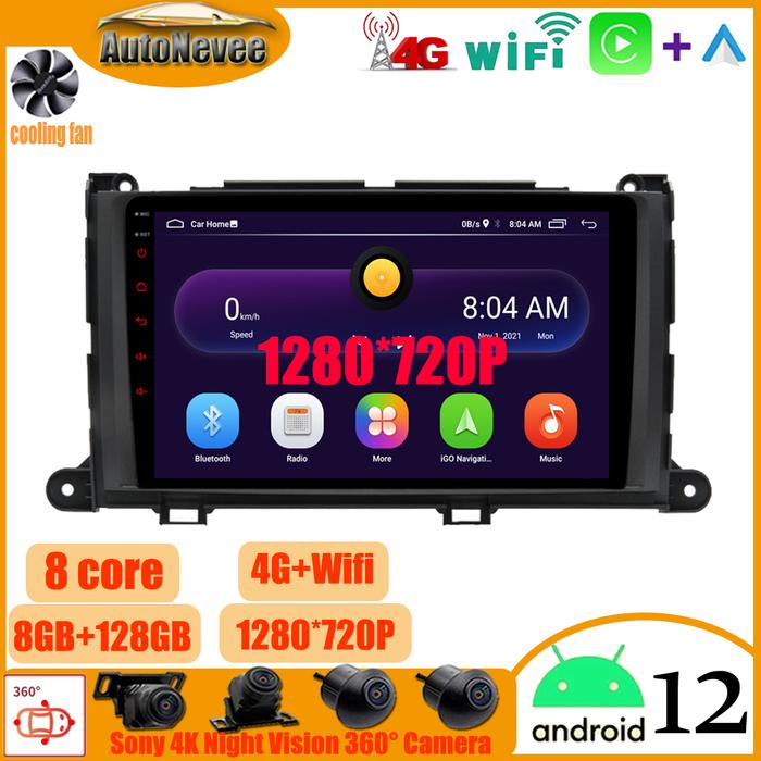 QLED RDS 360 Camera Android 12 Carplay auto For Toyota Sienna