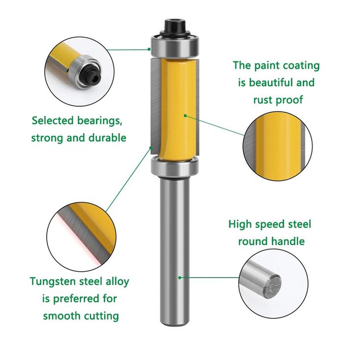 8mm Router Bit 8mm Shank Bearing Pattern Carbide Flush Double Bearing