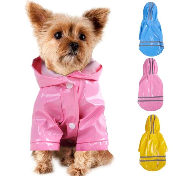 Pet Small Dog Raincoat PU Reflective Waterproof Dog Clothes Hooded