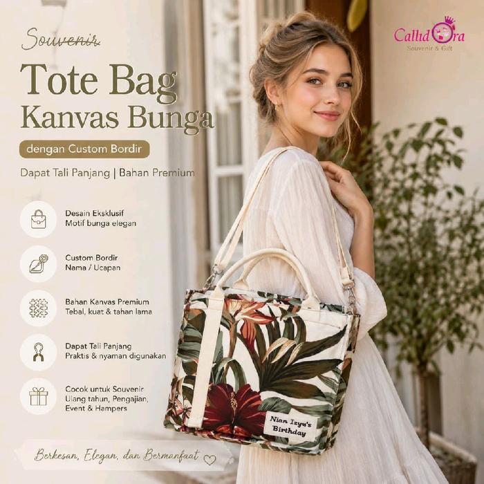 souvenir tas kanvas bordir custom/tote bag kanvas bordir custom/kantor/ultah/souvenir ulang tahun/ta