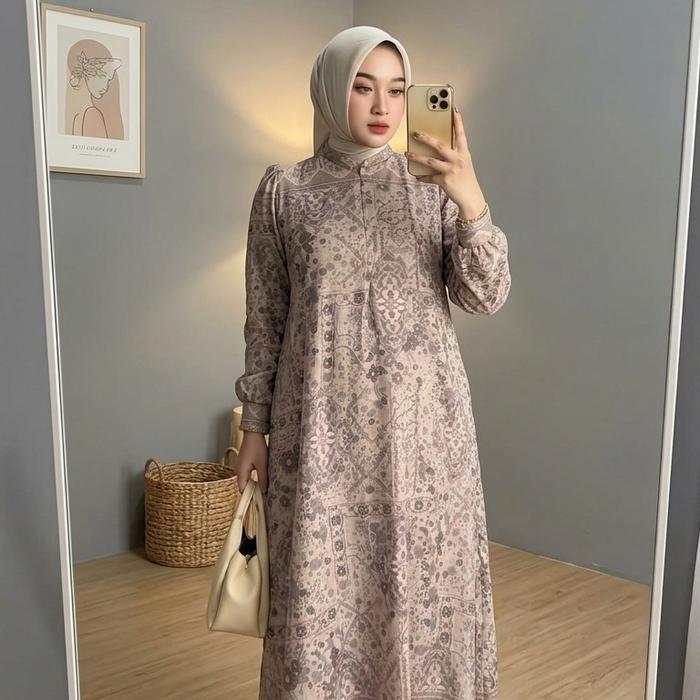 Rafaela Dress Terbaru Gamis Abaya Khasmir Gamis RSM Fashion Bandung - Rafaela Nude, M (Ld 100 Pb 135