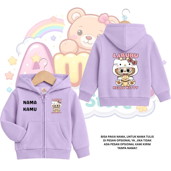Jaket Anak Custom Nama Hoodie Karakter Cute Kawaii LA BU BU Jaket Zipper Anak Perempuan