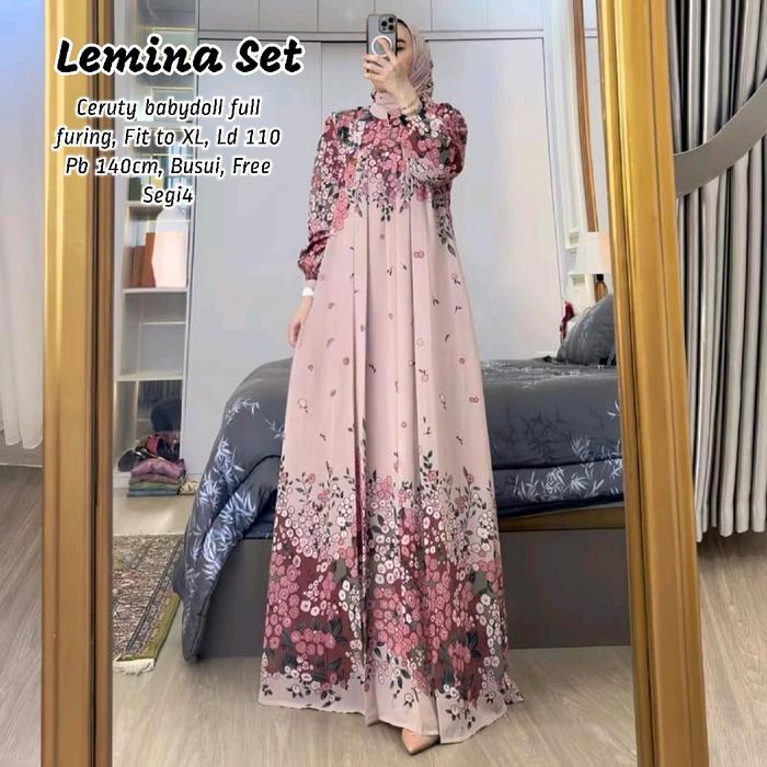 LEMINA SET CERUTY GAMIS MOTIF READY SIAP KIRIM Muslim Panjang Wanita Nyaman Pesta Formal Cantik Meny