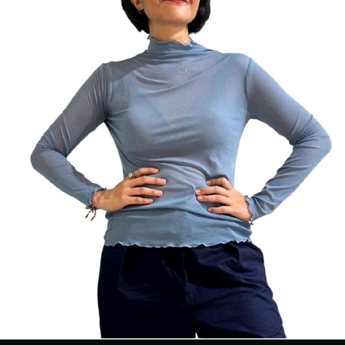 ME+EM Mesh Blue Sheer Top