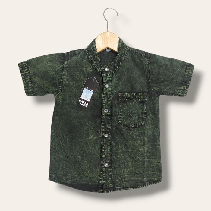 Atasan Kemeja Jeans Bayi Koko Polos Anak Laki Laki Lengan Pendek Warna Hijau Army Kayla Kiddoz Musli