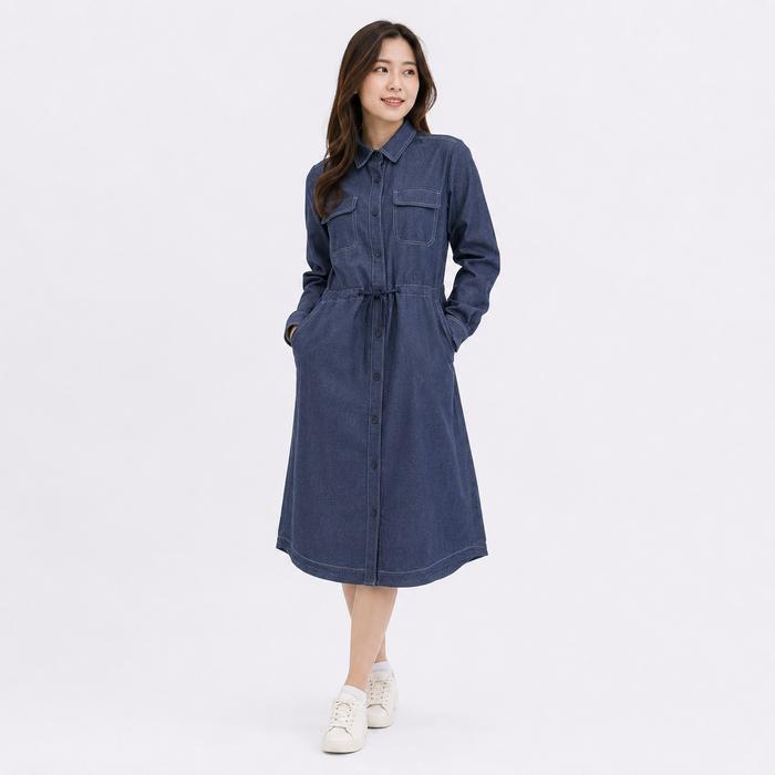 Dress Denim National Geographic Women's Original Wanita Casual Dress Gamis Outdoor Korean Style