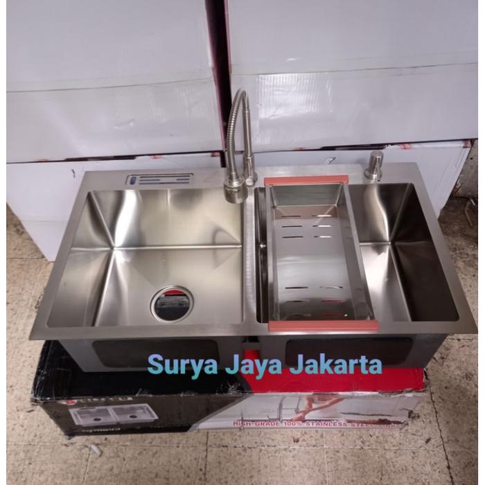 Paket komplit Kitchen sink bolzano Roma 8448 / kitchen sink stainless sus 304 minimalis bolzano 8448