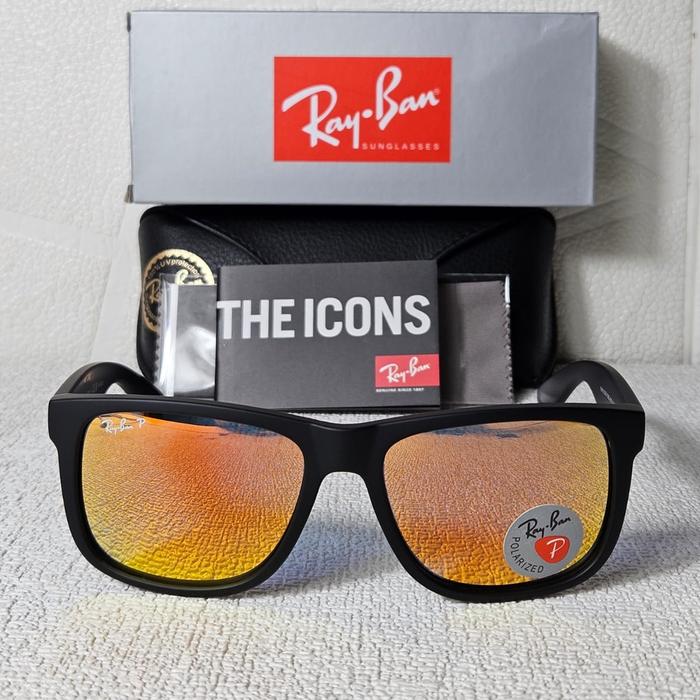 Kacamata RayBan Justin RB4165 622/6Q Rubber Matte Black 54mm Fire Mirror Sunglasses Original