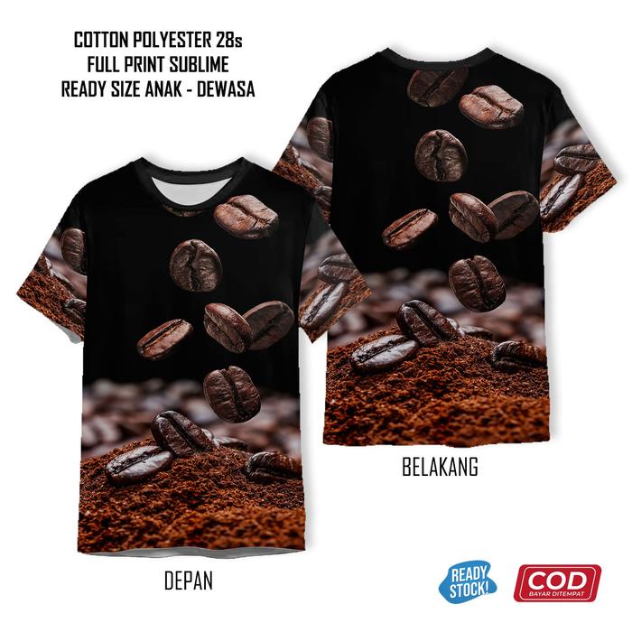 Kaos Kopi Susu Luwak White Cappucino Hitam Full Printing Keren | Baju Kopi Anak dan Dewasa Unisex - 