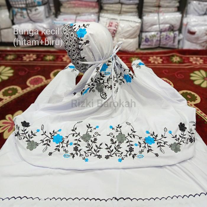 Mukena Terusan Minang motif bunga kecil Mukenah Dewasa Putih Katun Bordir Panjang Cantik