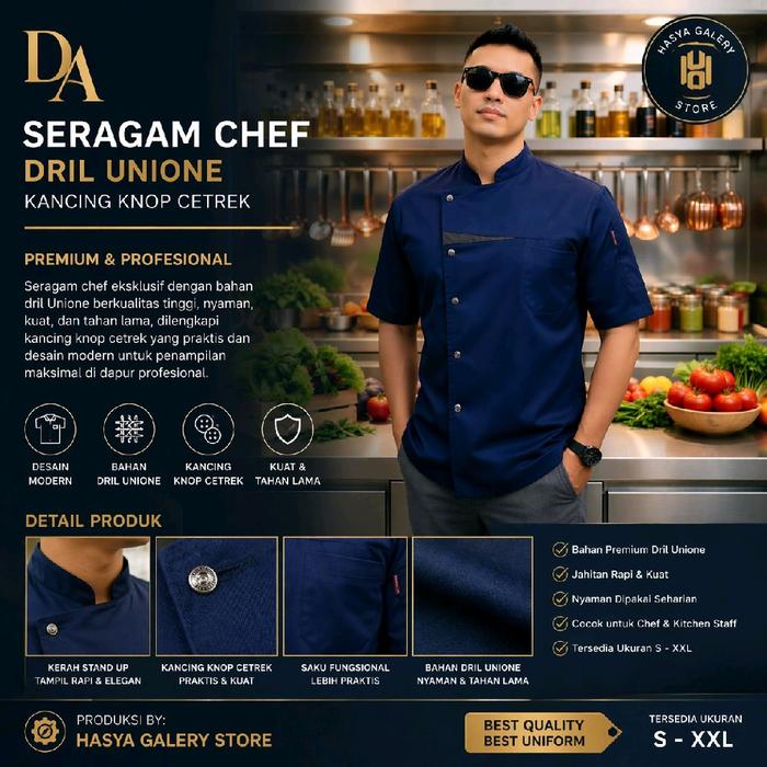 Hasya Galery Store Seragam Koki Lengan Pendek Kombinasi Pria Wanita Layanan Makanan Dapur Kostum Mem
