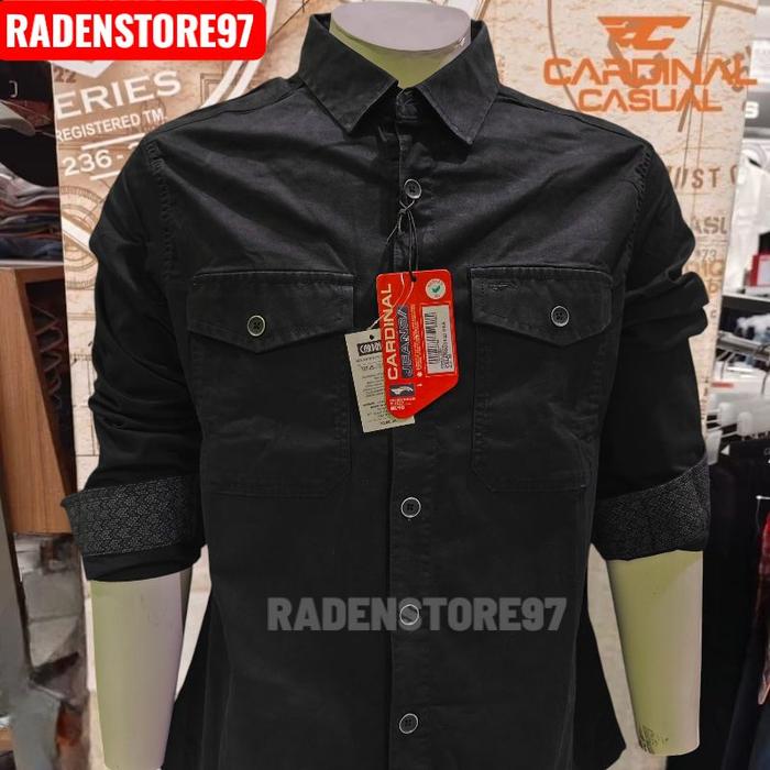 KEMEJA CARDINAL JEANS ORIGINAL BLACK PREMIUM Katun Panjang