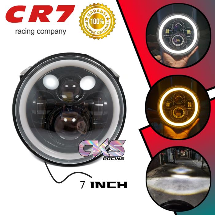 Lampu Projector Led Daimaker Harley 7 inch Jepp 4 LED High Low Daimaker Bulat Universal Motor Mobil