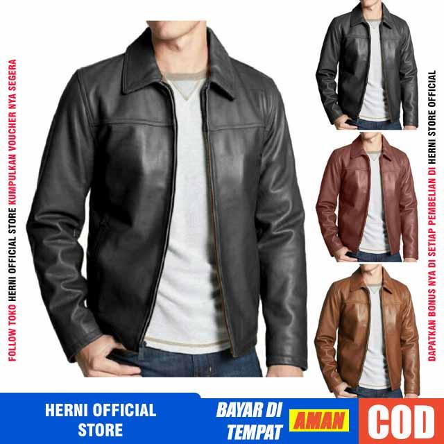 NEW Jaket Pria Casual Bahan Semi Kulit Sintetis Viena Faux Synthetic Leather Original Import Tebal A
