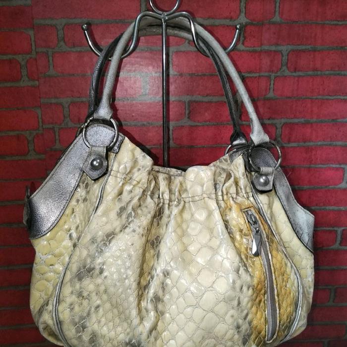 Roma Jellar Tas Vintage Wanita RJ Korea Ukuran Besar 36x15x24 cm dengan Desain Kulit Python & Rantai