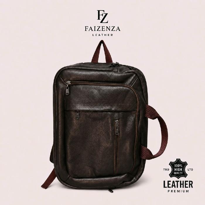 Faizenza Tas Kulit Pria Ransel Original Garut Korean Style - Tas Kulit Hitam Elegan, Kualitas QC Pas