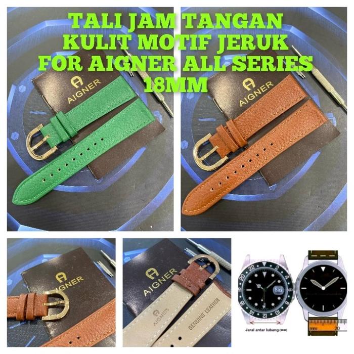 TERBARU Strap/Tali jam tangan kulit Motif Jeruk Aigner Buckle Baru UK 18mm