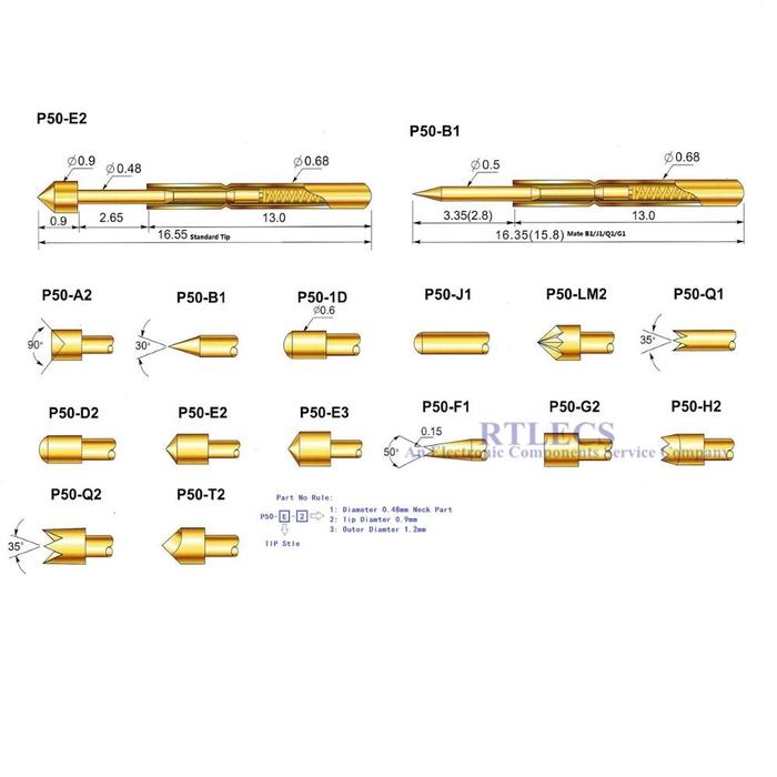 100pcs Spring Loaded Test Probe P50 Series Bare PCB Testing Pogo Pin
