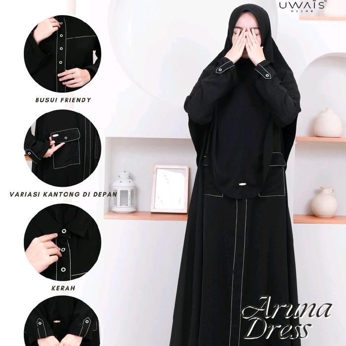 Aruna Dress by Uwais Hijab Gamis Barbara Silk Anti UV Polos Jumbo Terbaru
