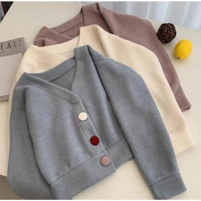 PHARSA CROOPE BUTTON - SWEATER OVERSIZE CROOPE - SWEATER WANITA CASUAL korean Style