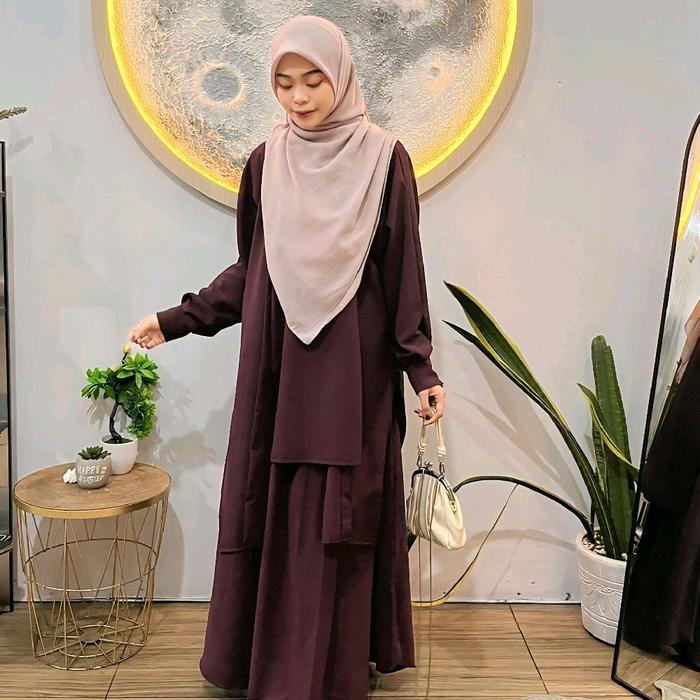 Ufaira Collection~Husna One Set Dan Rok Polos Wanita Terbaru Setelan Wanita Muslim Sabrina Tunik Pan
