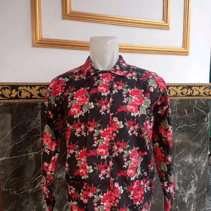 surjan batik kembang  Pria Motif Bunga Merah Dewasa