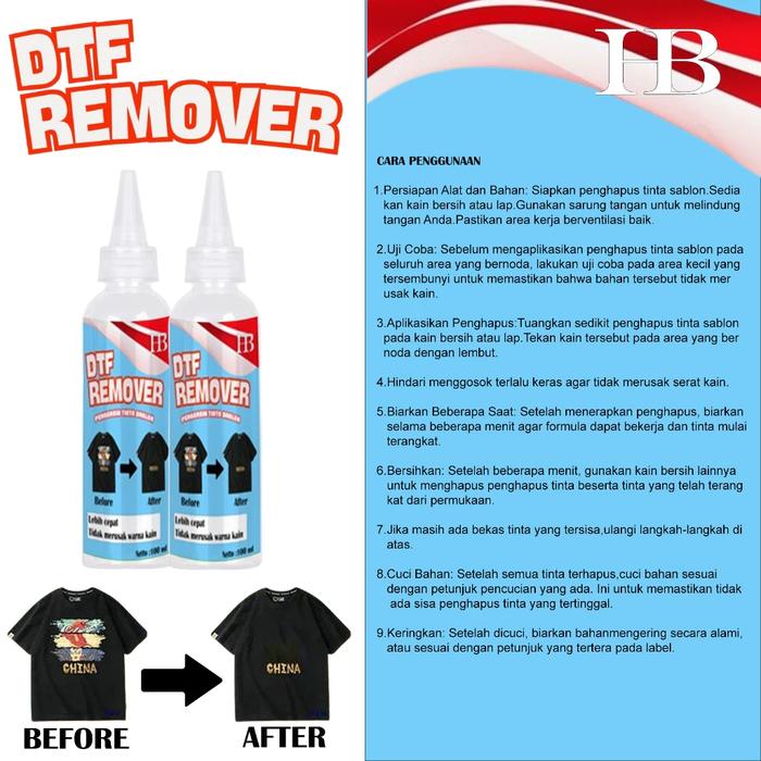 Cairan Pembersih Noda Sablon Baju Kaos Jaket Efektif / Remover Dtf Cairan Penghapus Sablon Baju