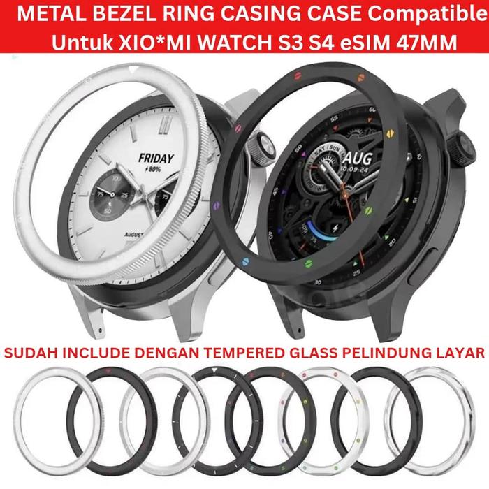 Metal Bezel Ring Casing Case with Tempered Glass Compatible Untuk XIOAMI WATCH S3 S4 eSIM 47MM Disko