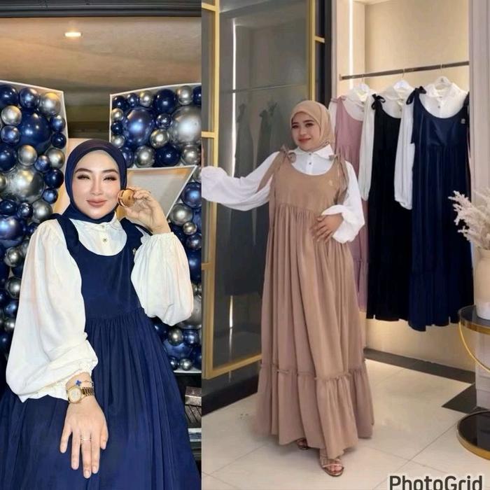 Dress Overall Shellasaukia Gamis Muslim Wanita Lebaran Dewasa Remaja Pesta Mewah Kondangan Nyaman Pa