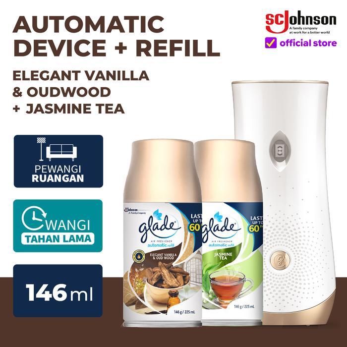 (BUNDLE PACK) Glade Matic Device Elegant Vanilla Oudwood + Glade Device Automatic Refill Jasmine Te