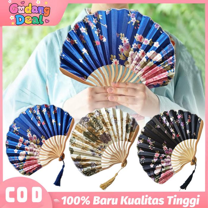 Kipas Tangan Lipat Motif Bunga Kipas Tangan Jepang Kipas Lipat Kecil Kipas Satin Kipas Tari