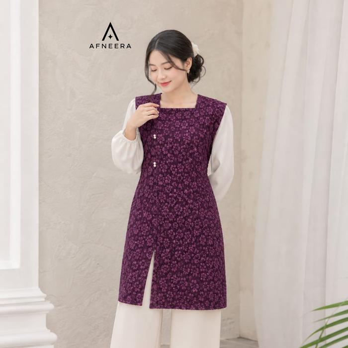 Afneera Vest Tunik wanita Premium Hopies Outer Panjang Kekinian Style Elegant  Remaja  Atasan Rompi