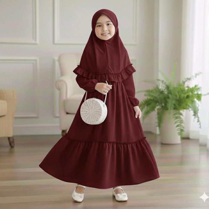 gamis anak usia 2-12 tahun model ruffle bahu /baju muslim anak perempuan model terbaru yg lucu dan c