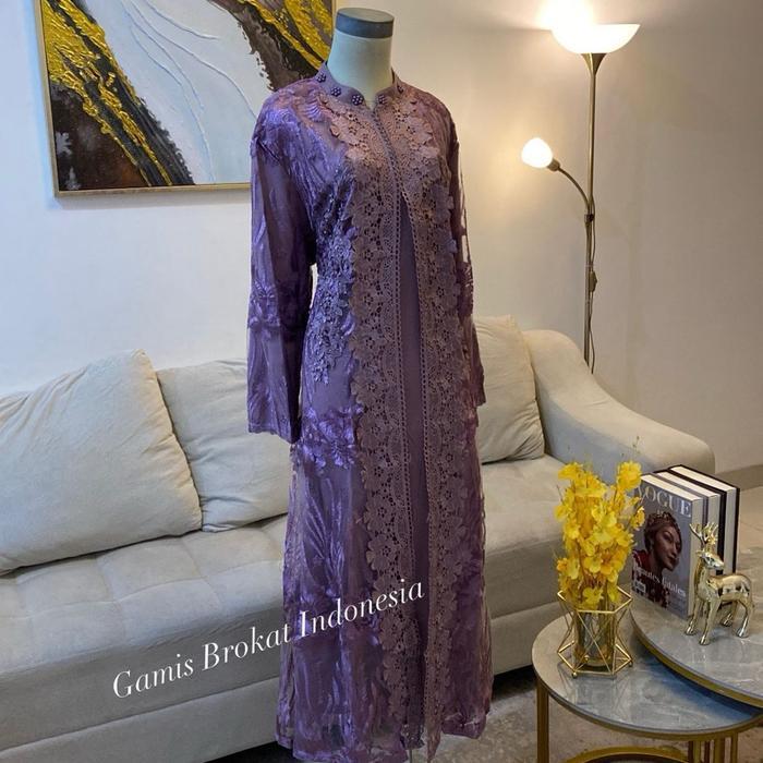 Gamis Niki Brukat Jumbo Y108,ungu denim D163 ,Bordir Formal Ibu Muslim Nyaman Tile Menyusui Wanita K