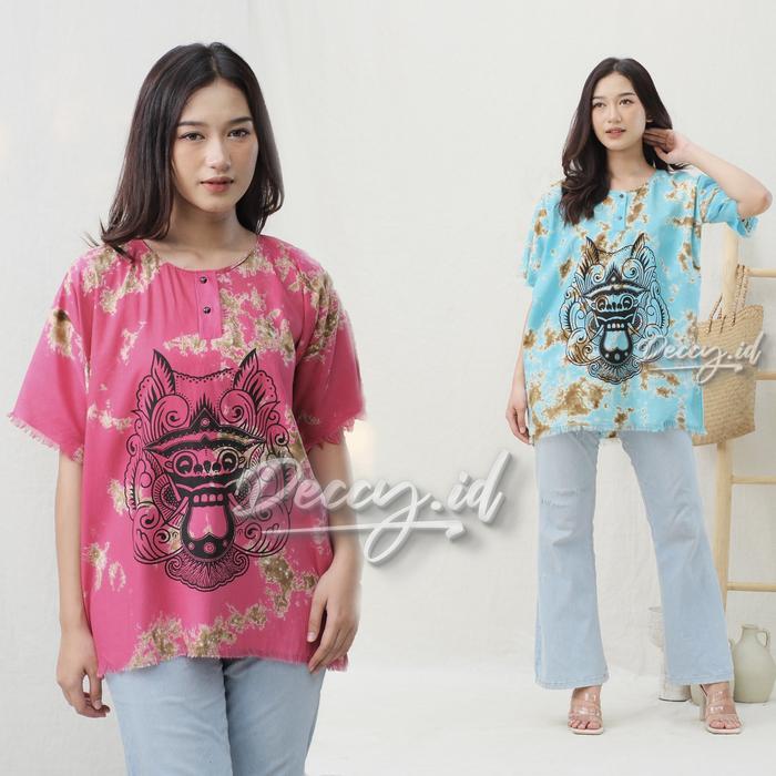 Deccy.Id - Baju Kaos Barong Bali Pria Wanita Santai Rayon Kancing Motif Tie Dye Oversize Pendek Pant