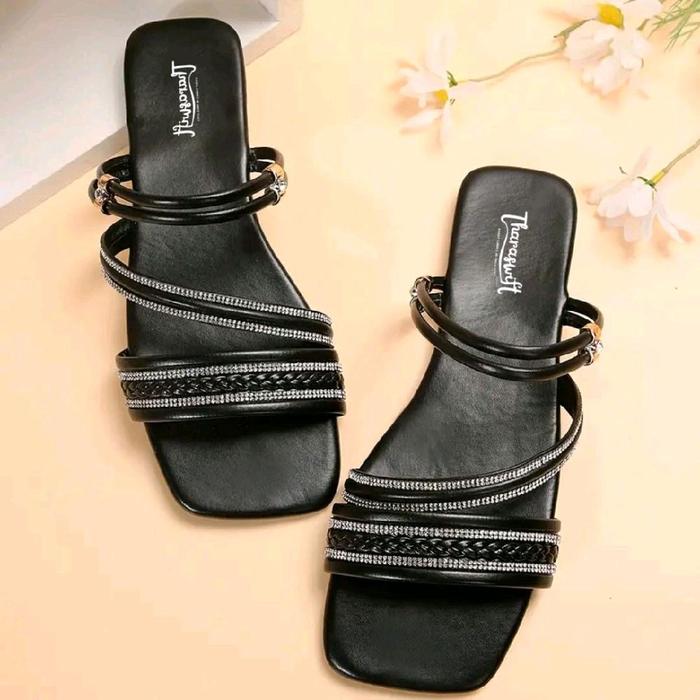 Sendal Selop Hitam Permata Blingbling Wilmar - THARASWIFT  Shoes