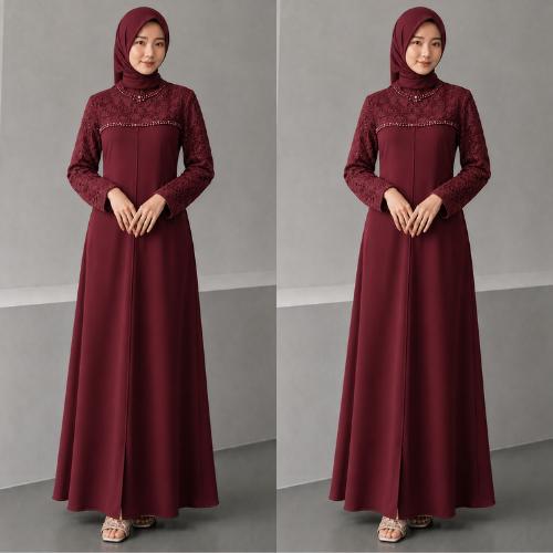 Lucia Dress Brokat Kekinian Tille Mutiara Layer Maxy Dress | Dress Abaya Termurah Gamis Pesta Kondan