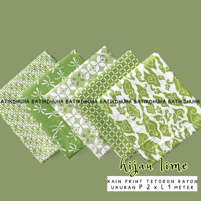 kain batik print warna hijau lime putih