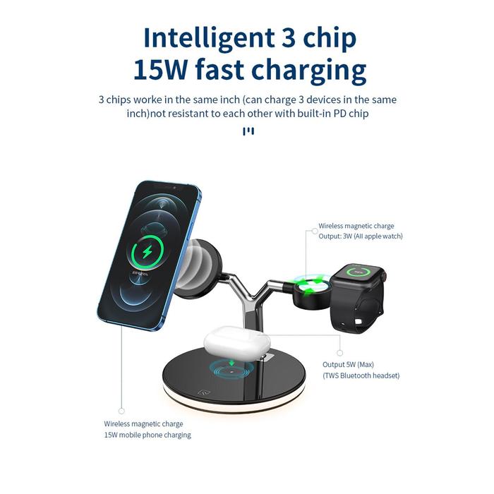 3 in 1 Magnetic Wireless Charger Stand For iPhone 14 13 12 Apple