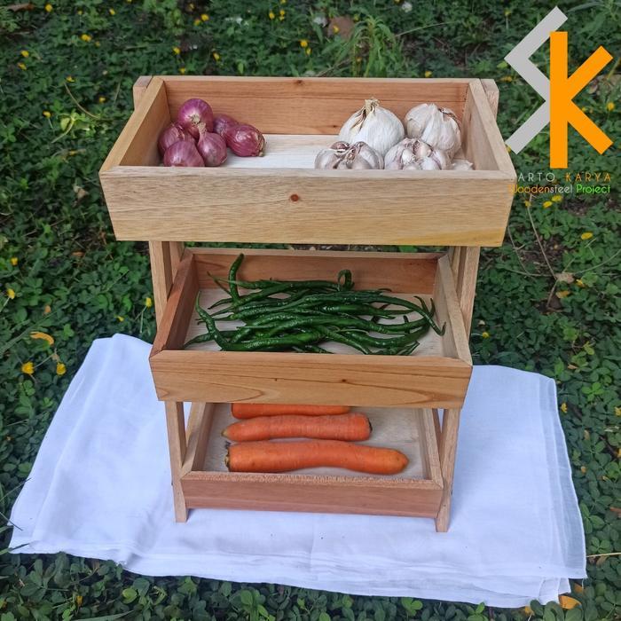 Rak Bawang Kayu 3 Susun, Rak Bumbu Dapur, Rak Kosmetik, Rak Kayu Susun Serbaguna, Rak Kekinian, Rak 